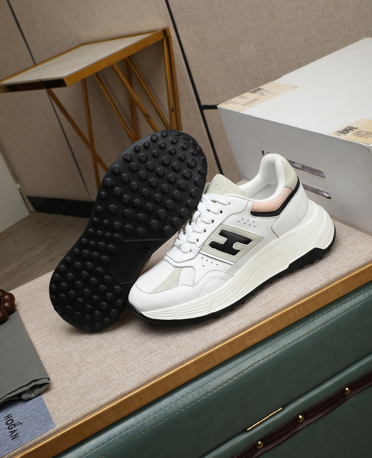 Hogan Hyperlight White Platform Sneakers with Black H Logo, Lightweight Everyday Luxury