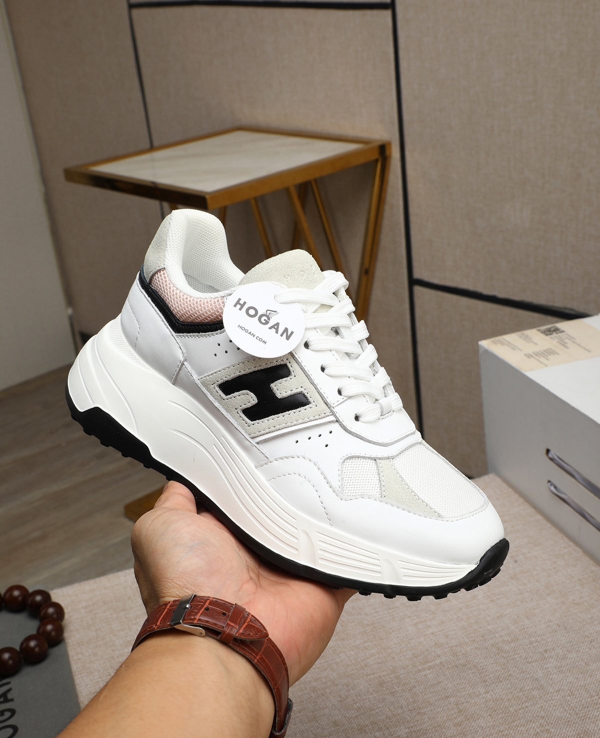 Hogan Hyperlight White Platform Sneakers with Black H Logo, Lightweight Everyday Luxury