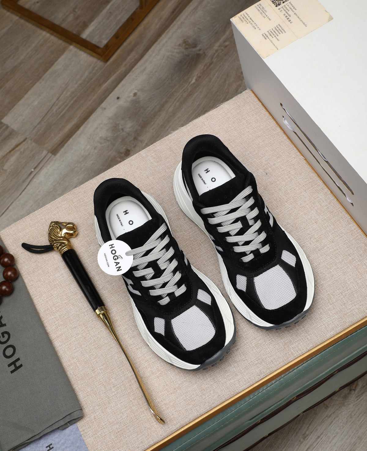 Hogan Hyperlight Black Suede Platform Sneakers with White H Logo, Lightweight Everyday Classic