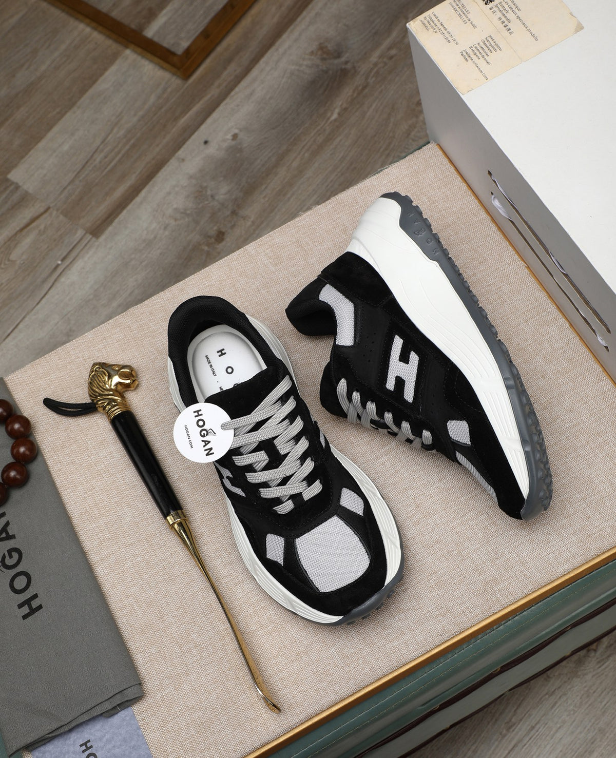 Hogan Hyperlight Black Suede Platform Sneakers with White H Logo, Lightweight Everyday Classic