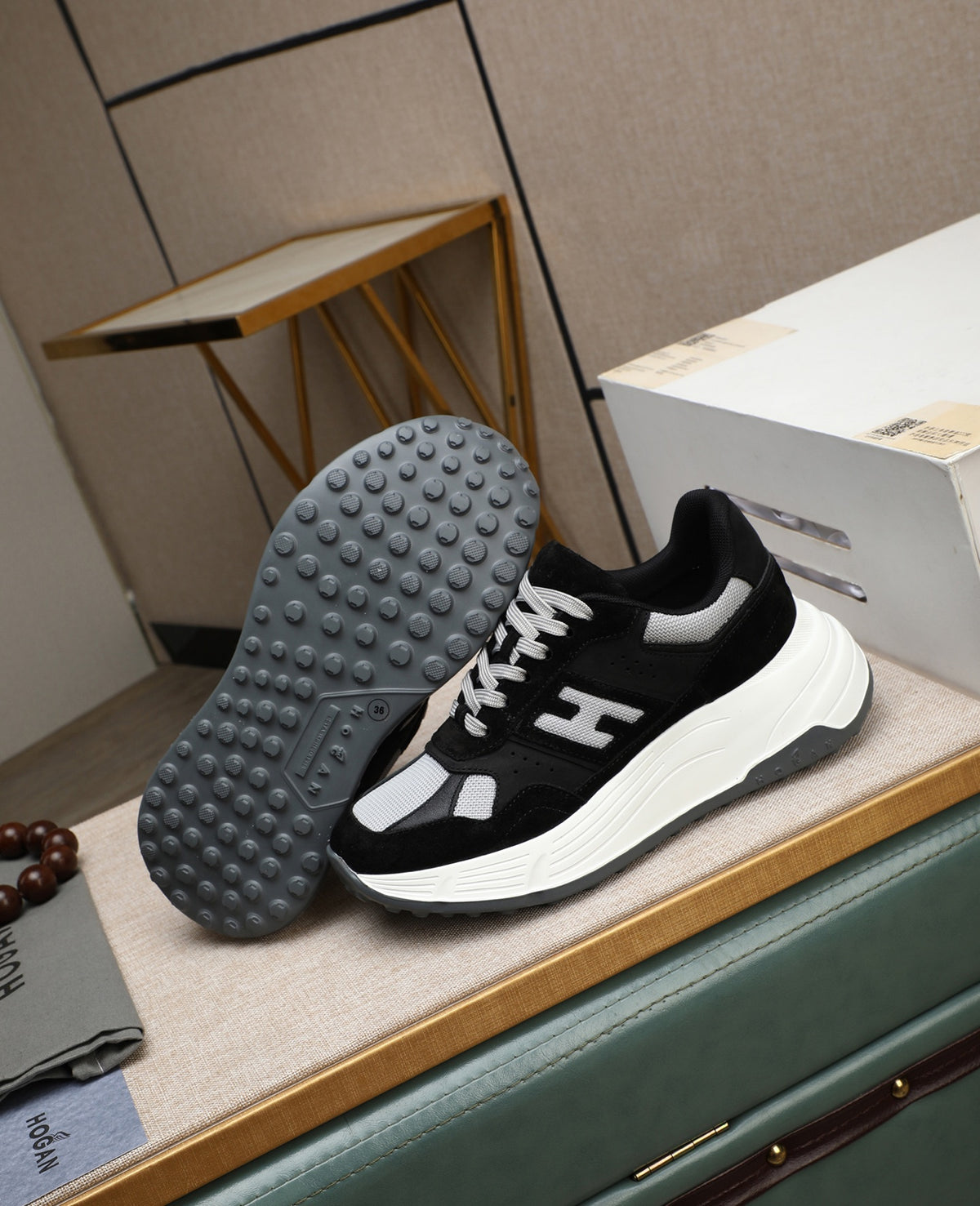 Hogan Hyperlight Black Suede Platform Sneakers with White H Logo, Lightweight Everyday Classic