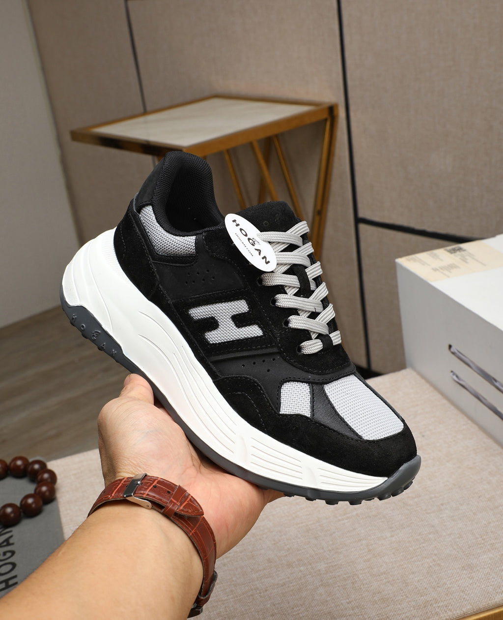 Hogan Hyperlight Black Suede Platform Sneakers with White H Logo, Lightweight Everyday Classic