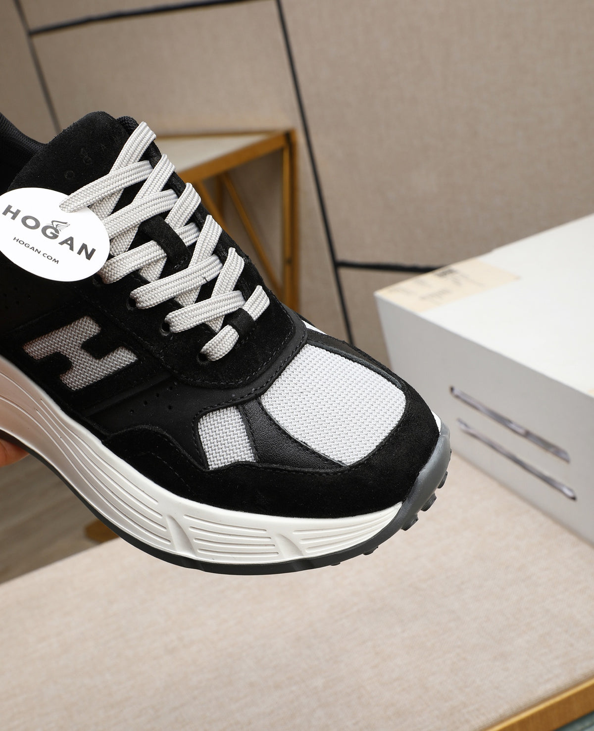 Hogan Hyperlight Black Suede Platform Sneakers with White H Logo, Lightweight Everyday Classic