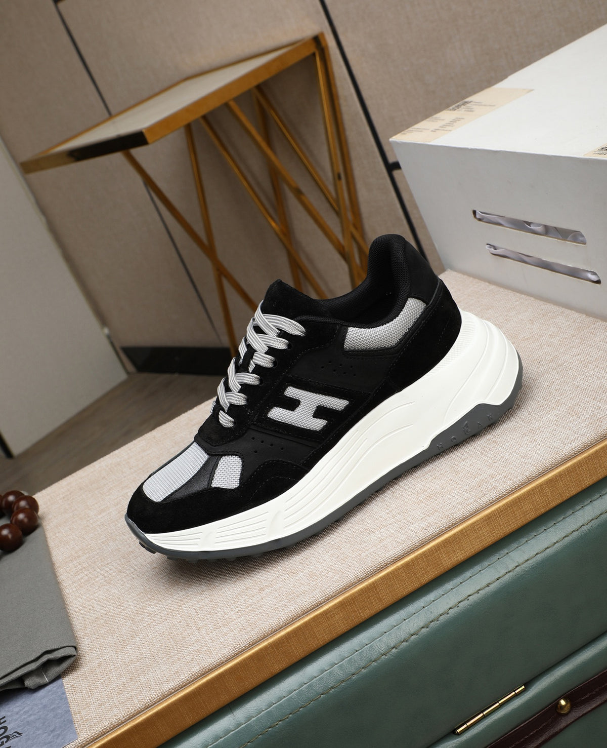 Hogan Hyperlight Black Suede Platform Sneakers with White H Logo, Lightweight Everyday Classic