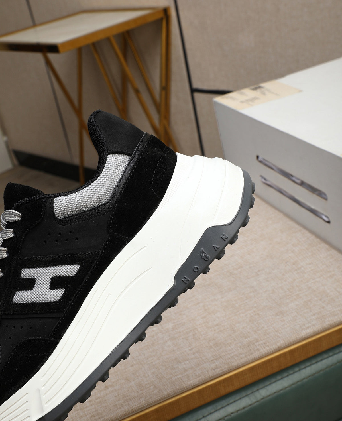 Hogan Hyperlight Black Suede Platform Sneakers with White H Logo, Lightweight Everyday Classic