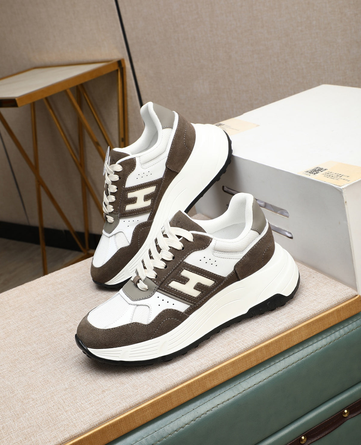 Hogan Hyperlight Brown and White Suede Platform Sneakers, Lightweight Retro Style