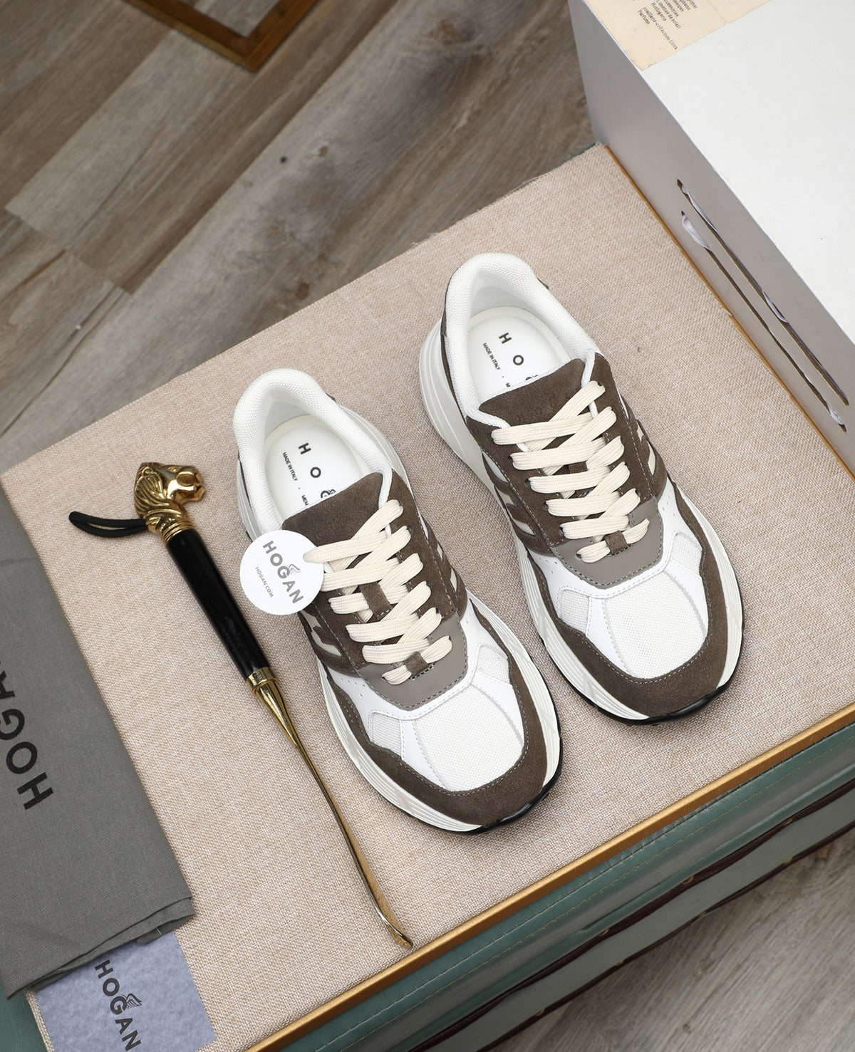 Hogan Hyperlight Brown and White Suede Platform Sneakers, Lightweight Retro Style