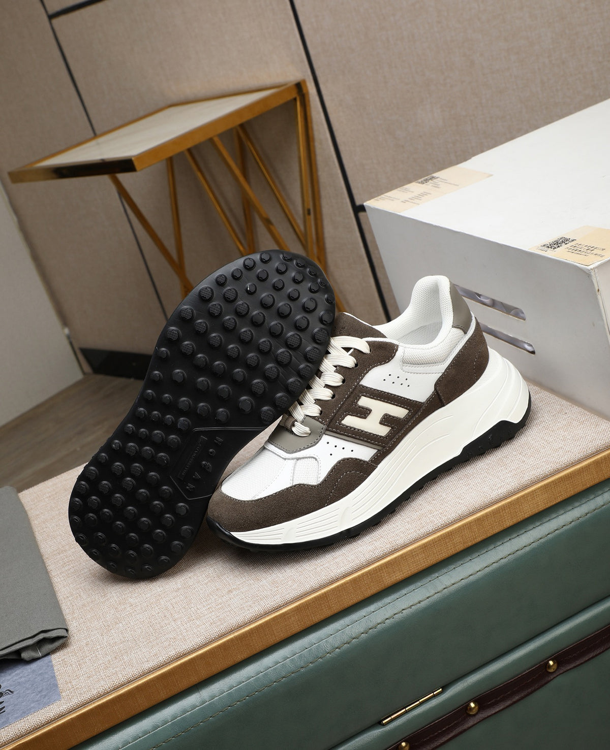 Hogan Hyperlight Brown and White Suede Platform Sneakers, Lightweight Retro Style