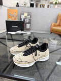 CHANEL Beige Sock-Collar Platform Sneakers with Black Accents, Lightweight Everyday Shoes
