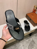 Monogram Thong Sandals | Black & White with Gold-Tone Detailing