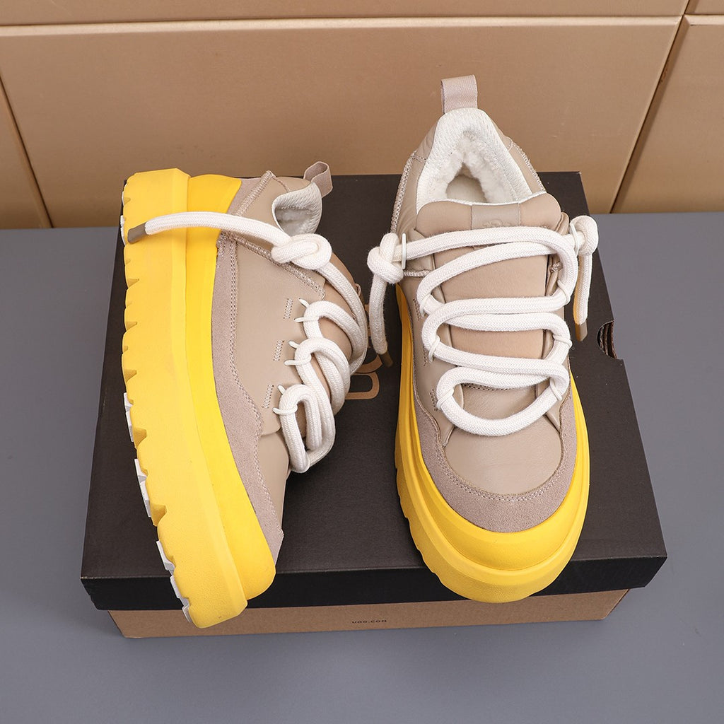 Sand Beige & Yellow Chunky Sneakers | Bold Rope Laces & Statement Sole