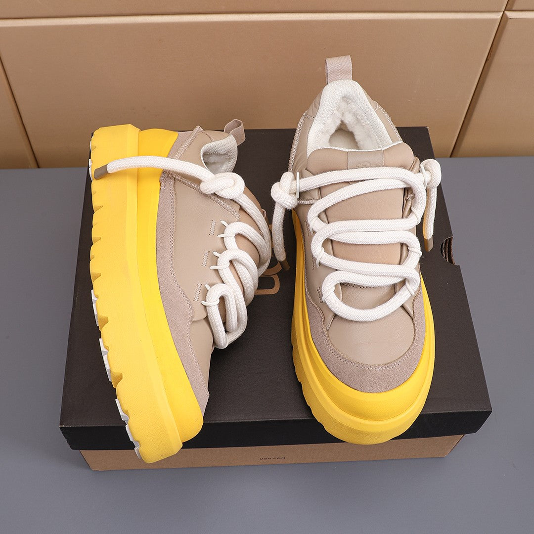 Sand Beige & Yellow Chunky Sneakers | Bold Rope Laces & Statement Sole