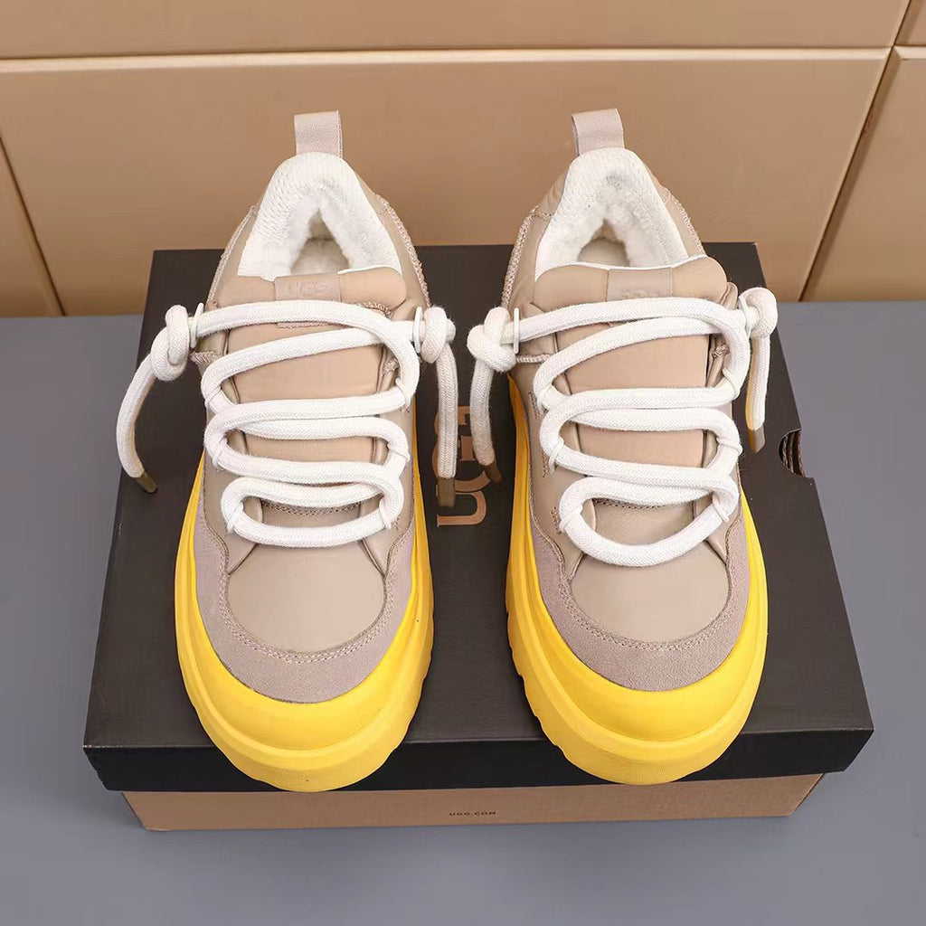 Sand Beige & Yellow Chunky Sneakers | Bold Rope Laces & Statement Sole