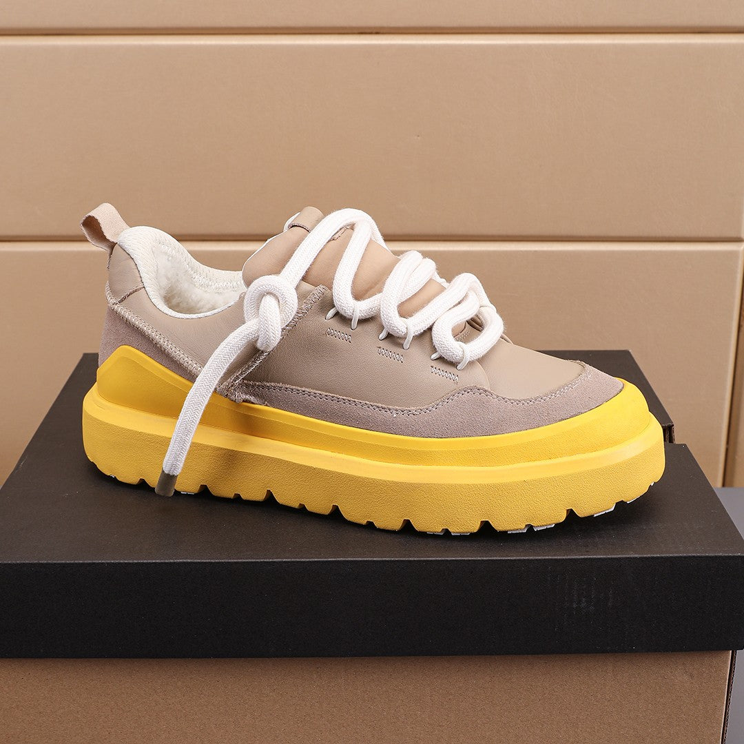 Sand Beige & Yellow Chunky Sneakers | Bold Rope Laces & Statement Sole