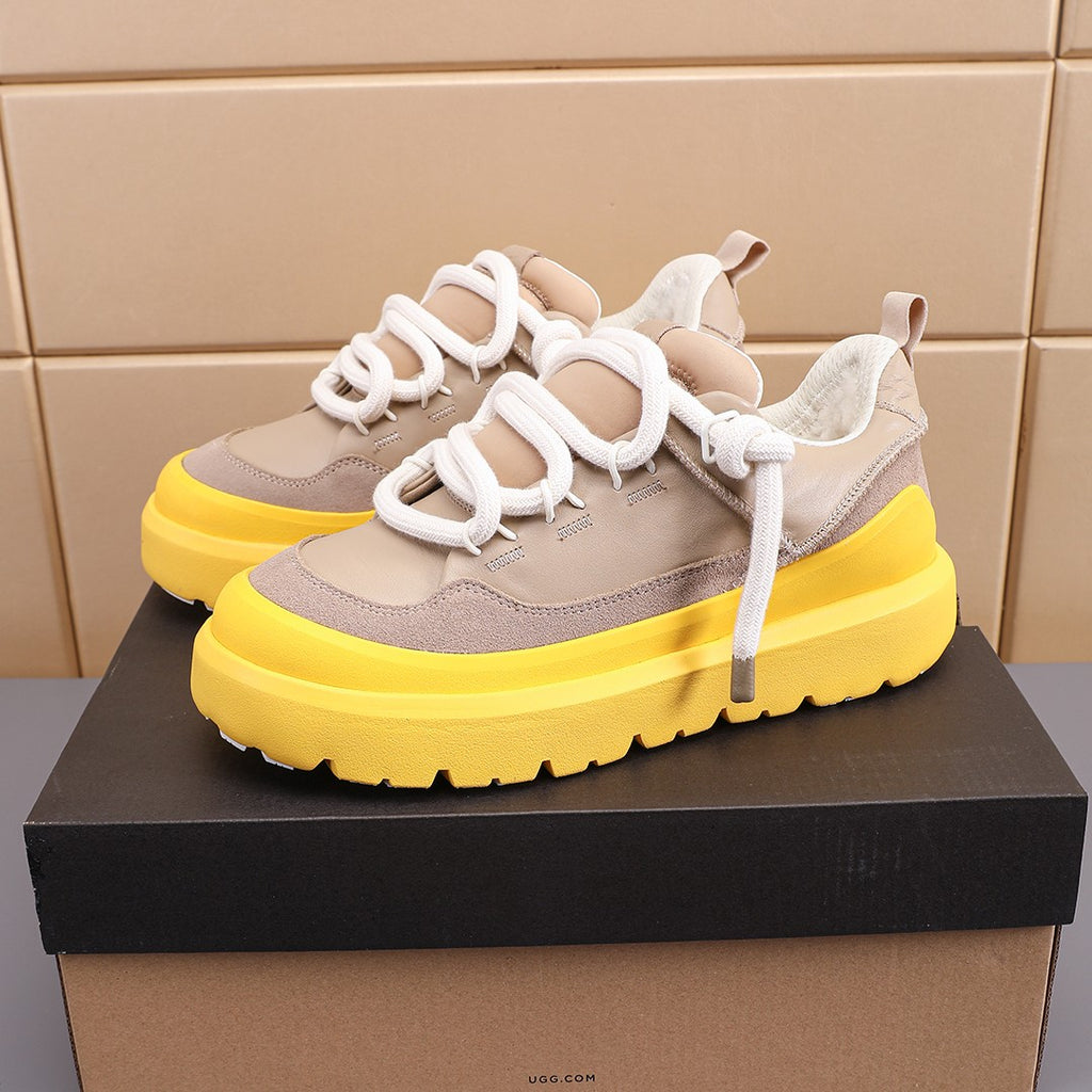 Sand Beige & Yellow Chunky Sneakers | Bold Rope Laces & Statement Sole