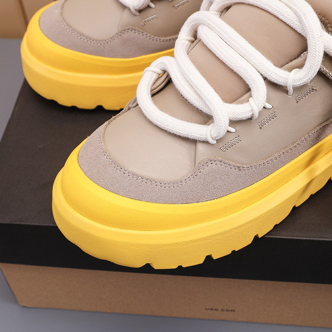 Sand Beige & Yellow Chunky Sneakers | Bold Rope Laces & Statement Sole