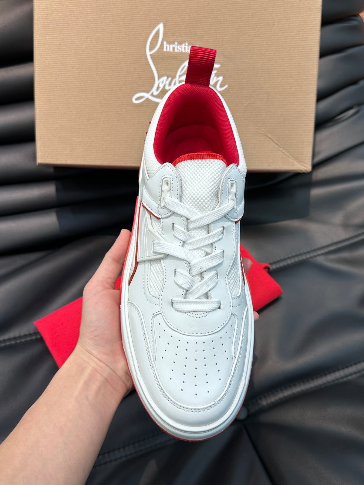 White & Red Lace-Up Sneakers | Bold Contrast Accents, Classic Low-Top Energy