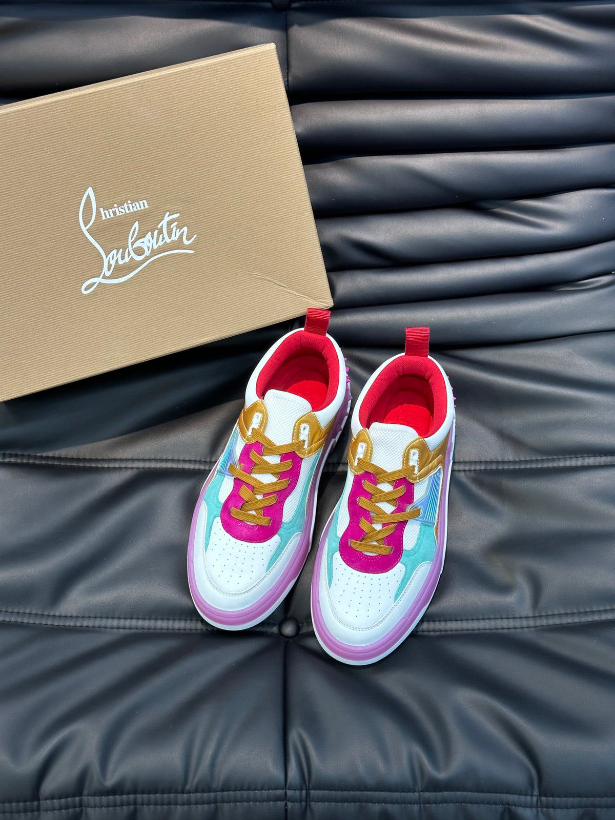 Candy Color-Block Chunky Sneakers | Pink, Gold & Purple Panels, Studded Heel Detail