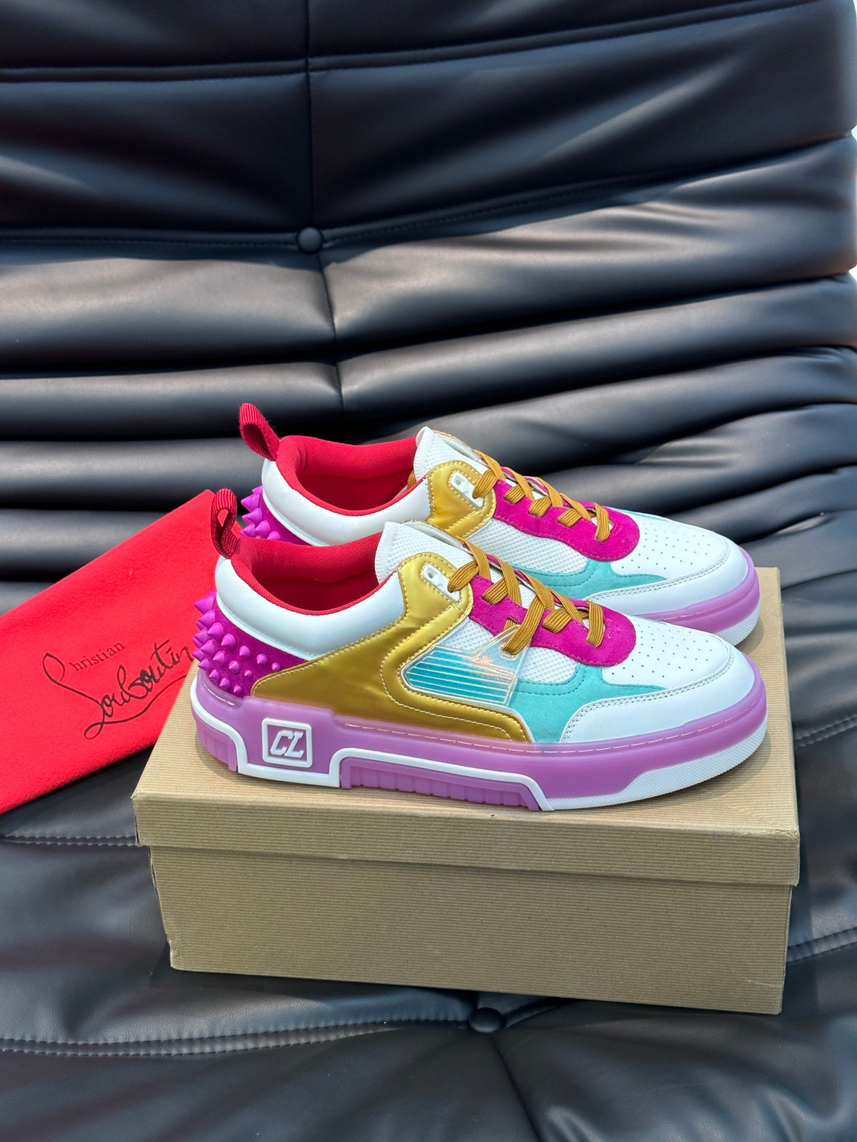Candy Color-Block Chunky Sneakers | Pink, Gold & Purple Panels, Studded Heel Detail