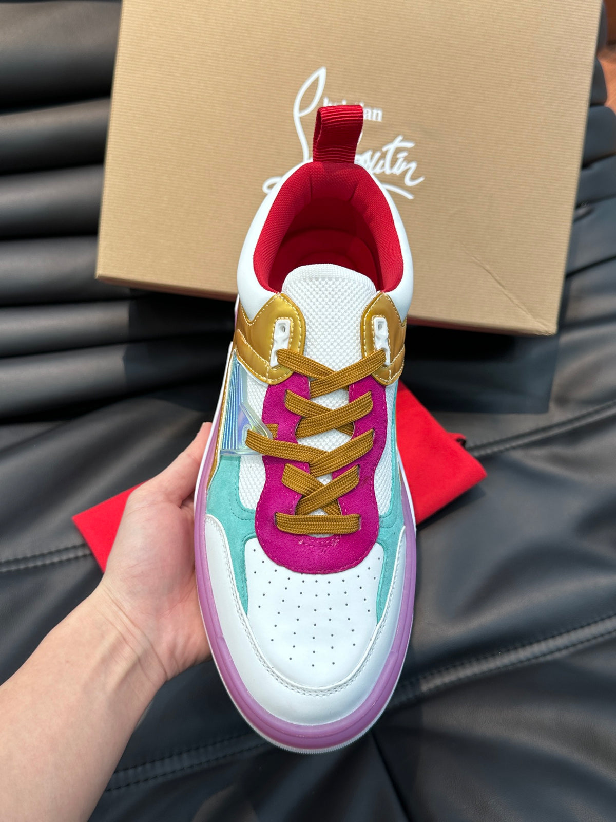 Candy Color-Block Chunky Sneakers | Pink, Gold & Purple Panels, Studded Heel Detail