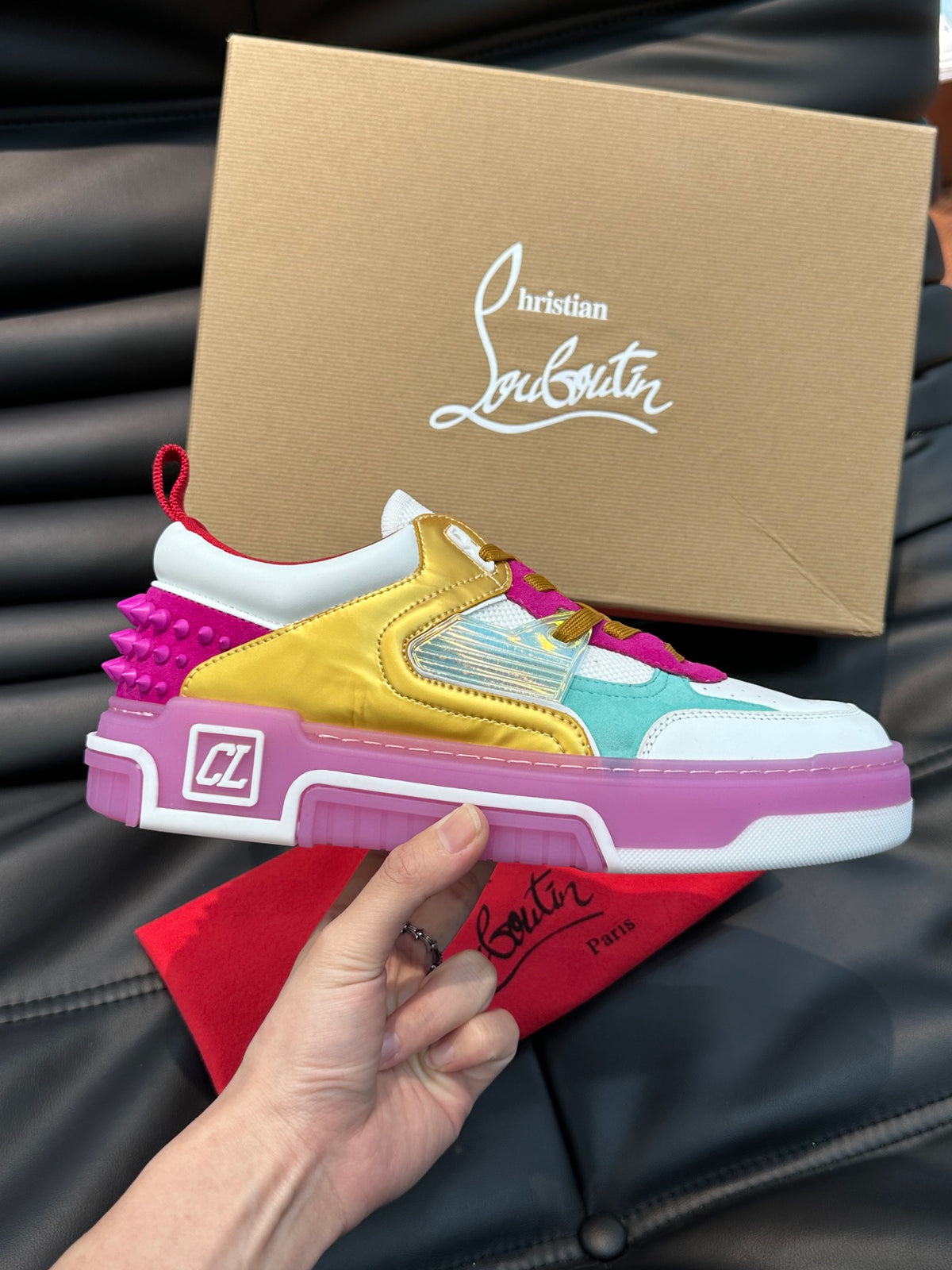 Candy Color-Block Chunky Sneakers | Pink, Gold & Purple Panels, Studded Heel Detail
