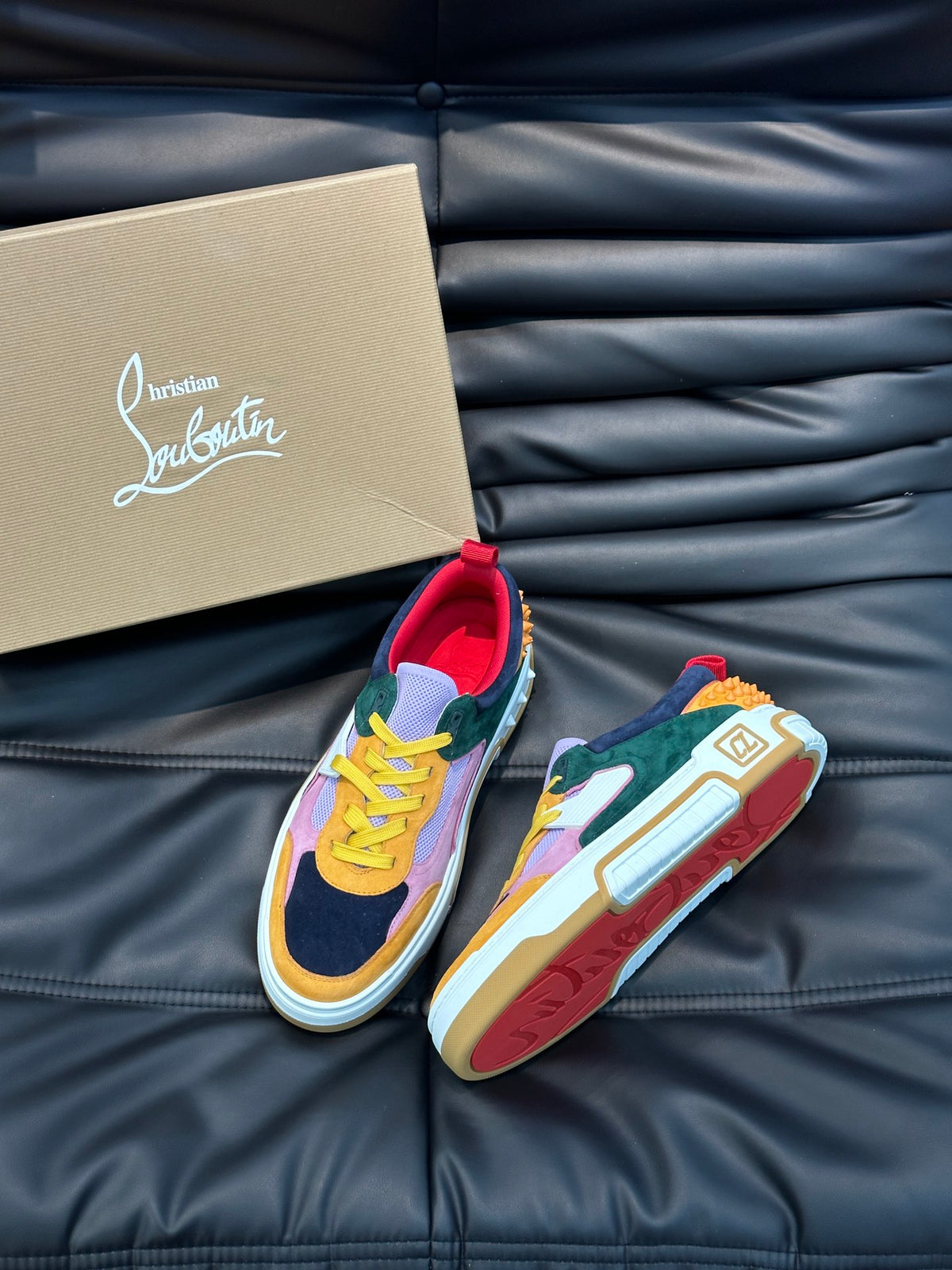 Retro Color-Block Chunky Sneakers | Green, Pink & Mustard Panels, Studded Heel Detail
