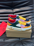 Retro Color-Block Chunky Sneakers | Green, Pink & Mustard Panels, Studded Heel Detail