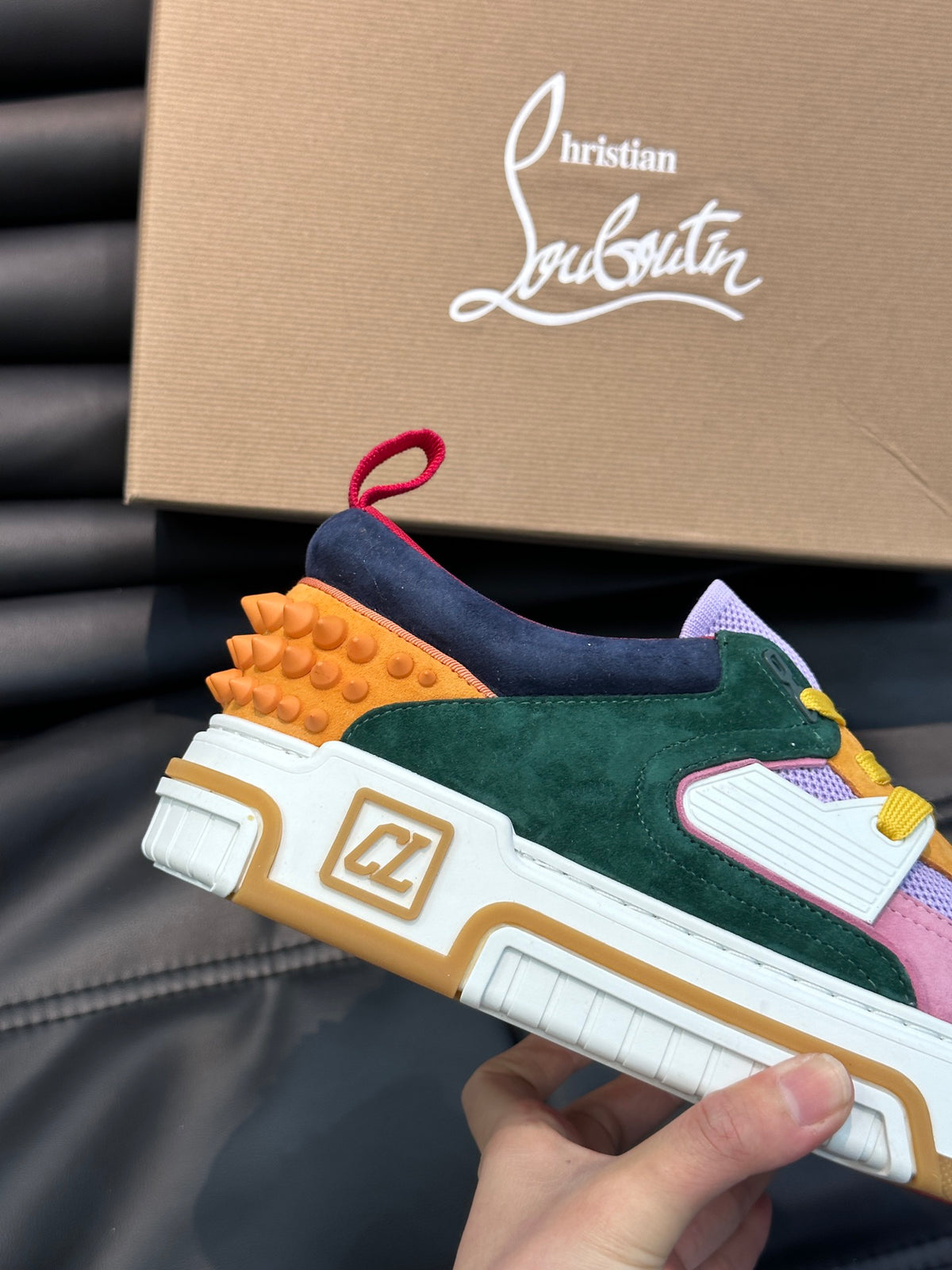 Retro Color-Block Chunky Sneakers | Green, Pink & Mustard Panels, Studded Heel Detail