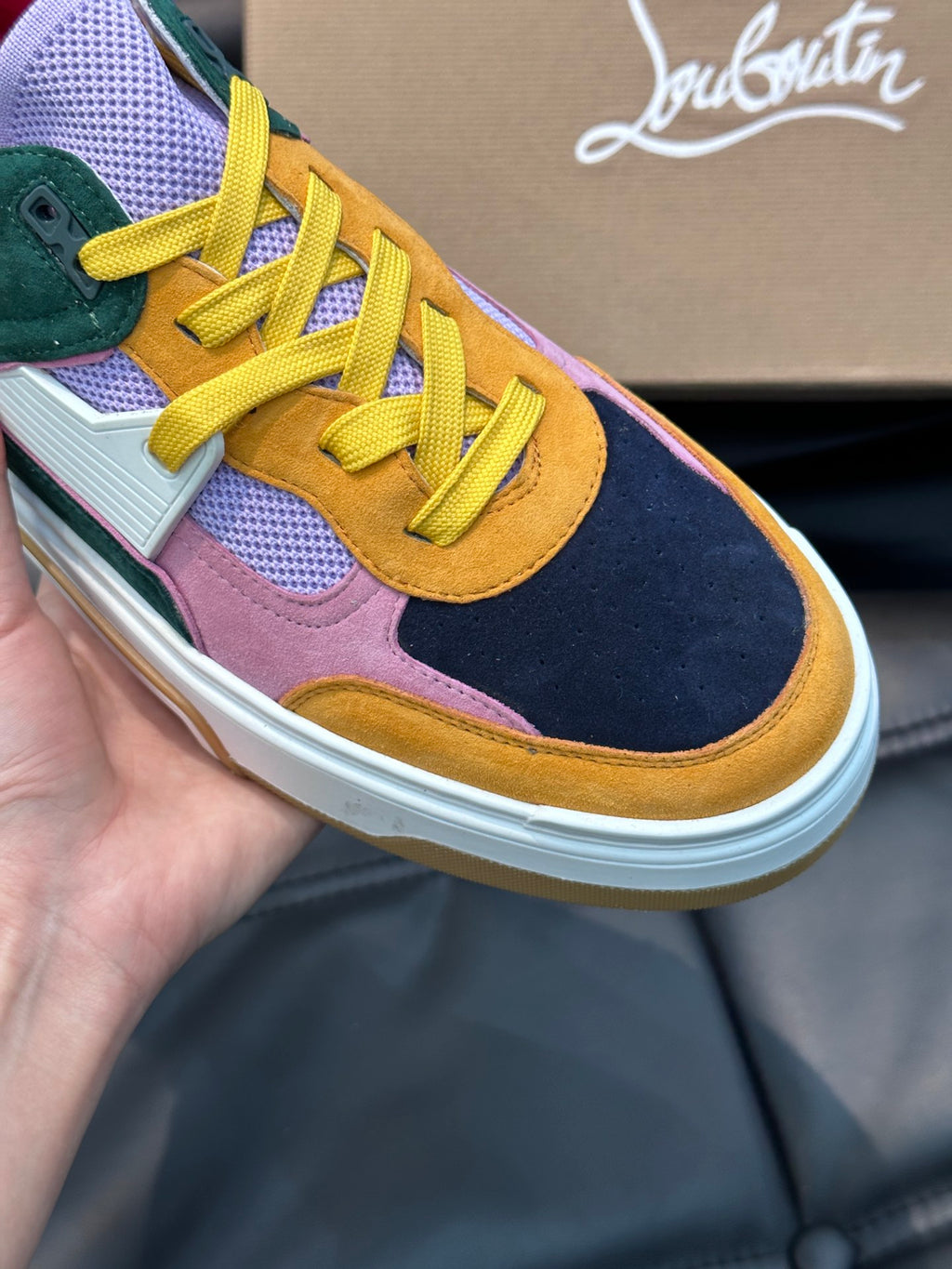 Retro Color-Block Chunky Sneakers | Green, Pink & Mustard Panels, Studded Heel Detail