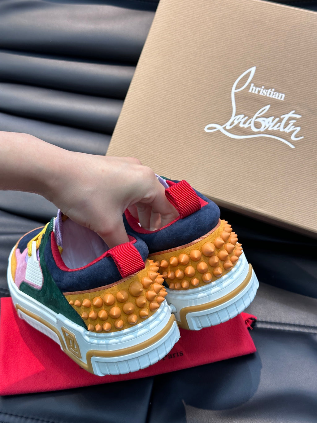 Retro Color-Block Chunky Sneakers | Green, Pink & Mustard Panels, Studded Heel Detail