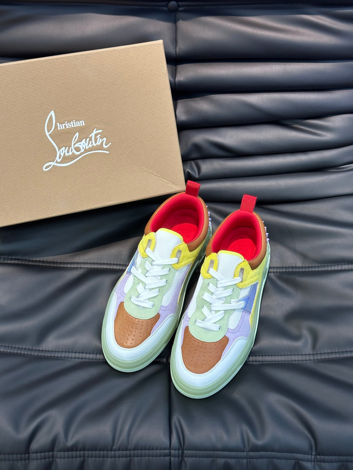 Pastel Color-Block Chunky Sneakers | Mint, Lemon & Lavender Panels, Studded Heel Detail