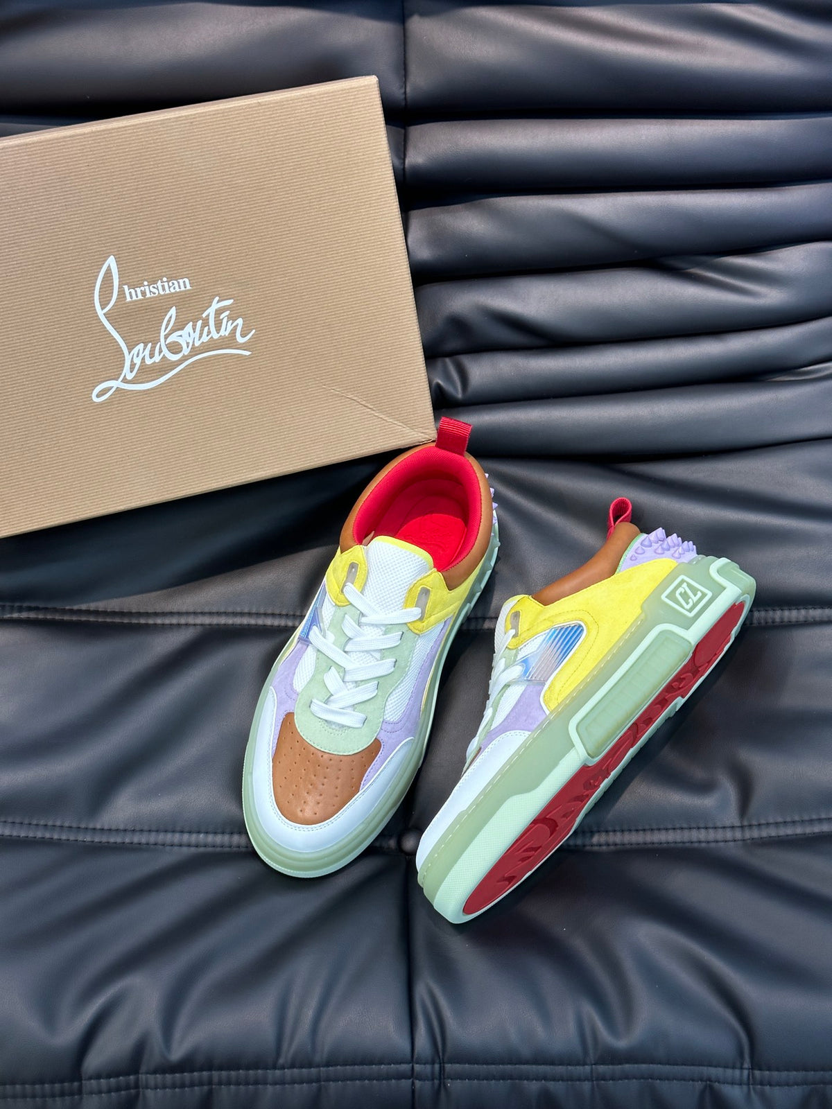 Pastel Color-Block Chunky Sneakers | Mint, Lemon & Lavender Panels, Studded Heel Detail
