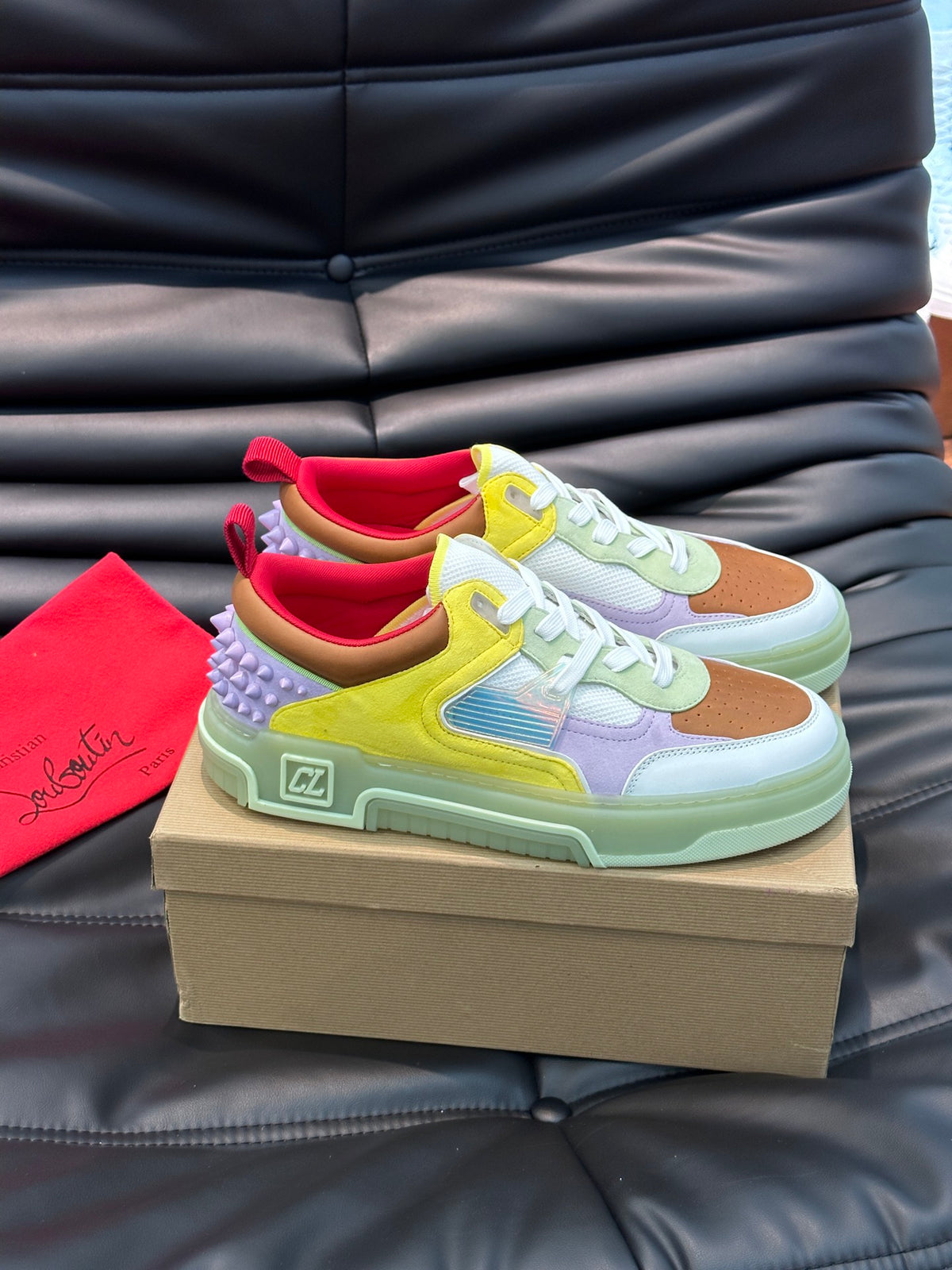 Pastel Color-Block Chunky Sneakers | Mint, Lemon & Lavender Panels, Studded Heel Detail